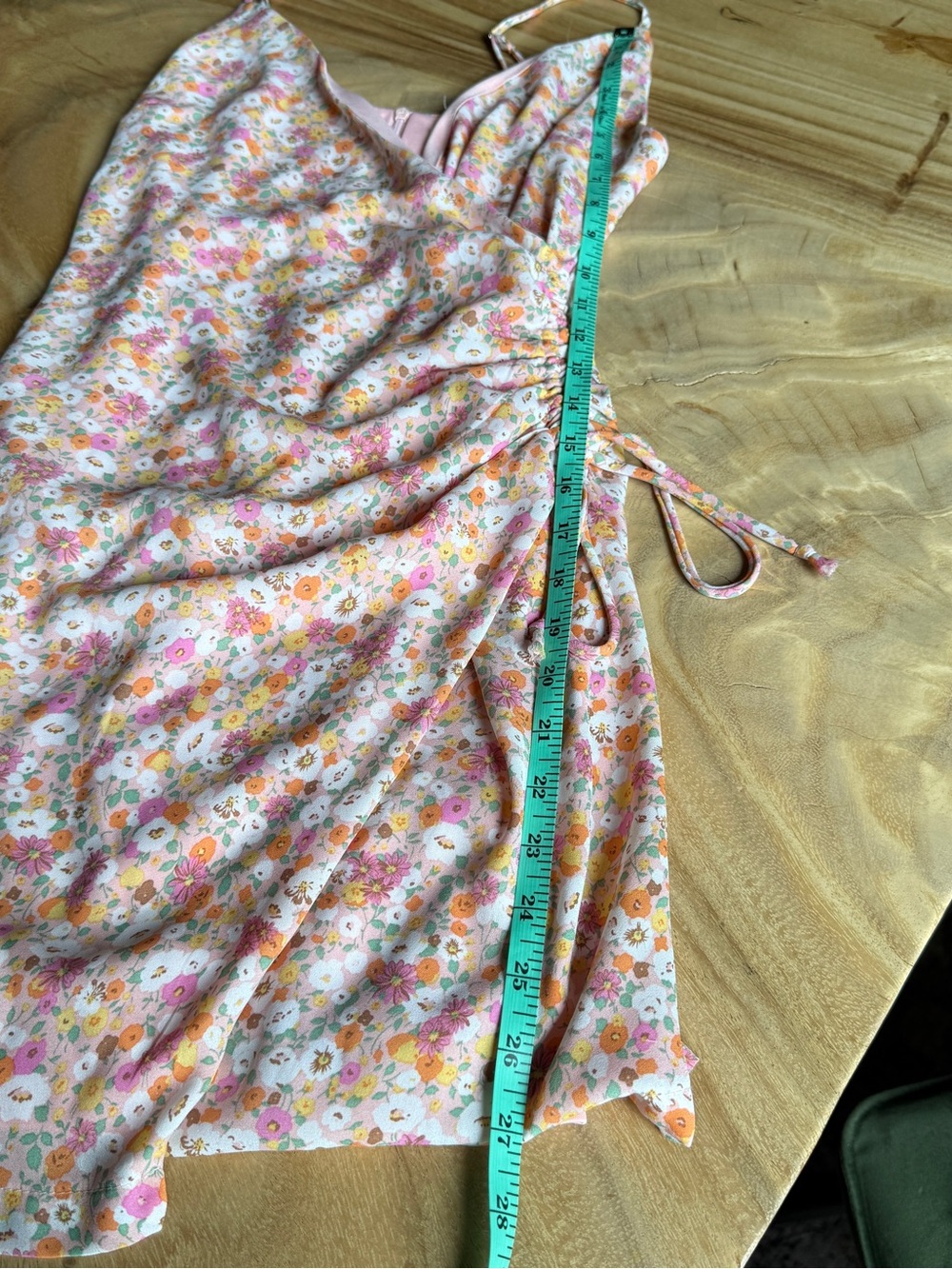 Altar'd State Peach Ditsy Floral Ruched Side Tie Mini Dress Size S